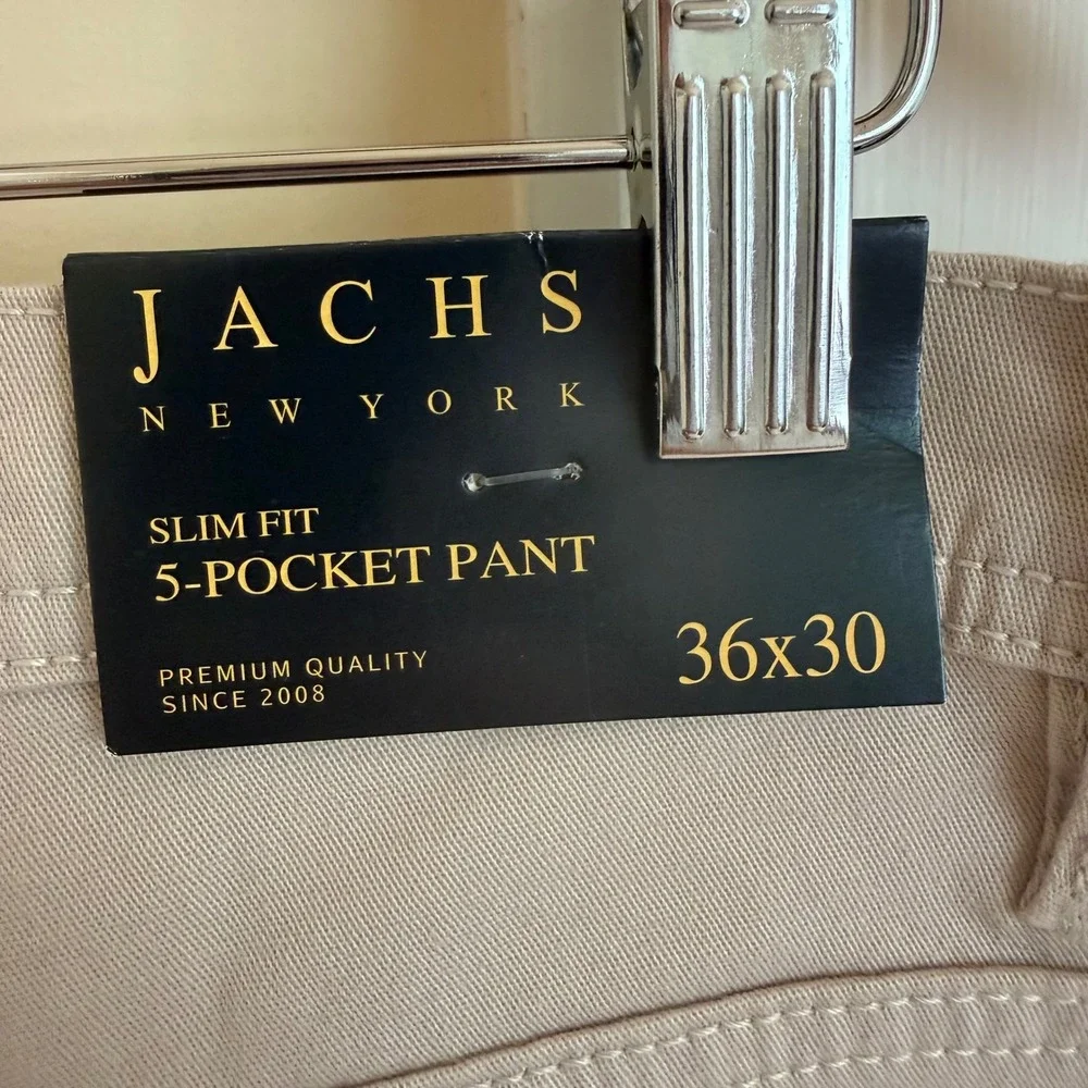 New Jachs New York Mens Slim‎ Fit 5-Pocket Pants Stone Beige 36x30 J23A-129 NWT